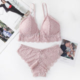 French Lace Feminine Front Buckle Wire Free Underwear Set