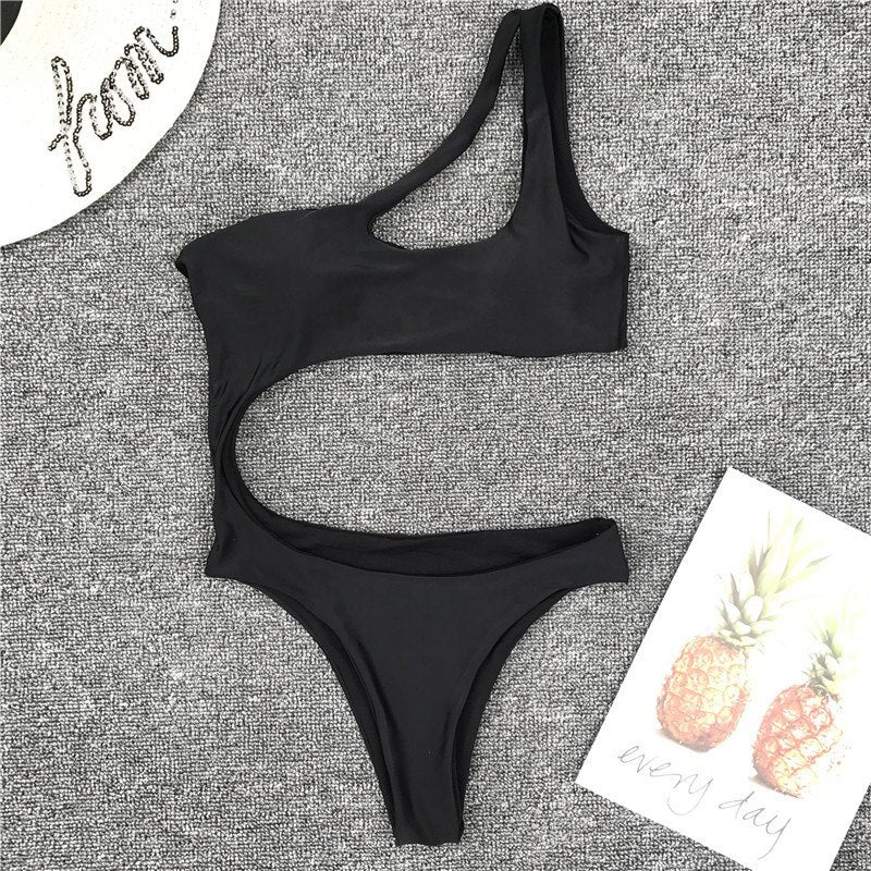 Sexy Cut Out One Piece Swimsuit 2022 One Shoulder Swimwear Women High Cut Swimsuit Female Solid Monokini Bathing Suit Beachwear