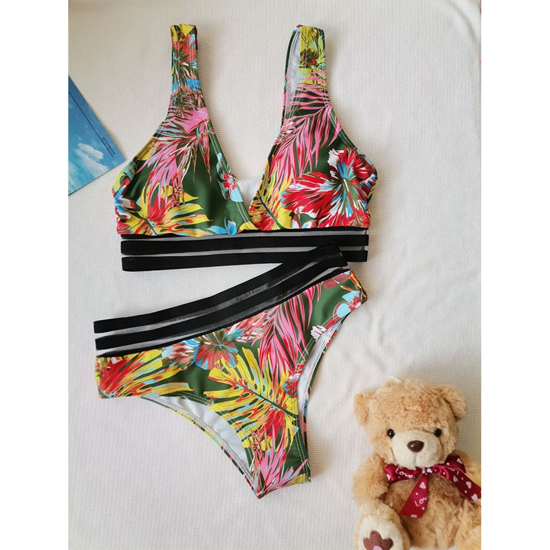 Sexy Leaves Printed Bikini 2022 Push Up Swimsuit Women Two Pieces Swimwear Brazilian Bikini Set Female Beachwear Bathing Suit