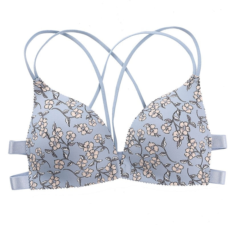 Floral Print Front Buckle Bra