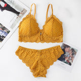 French Lace Feminine Front Buckle Wire Free Underwear Set