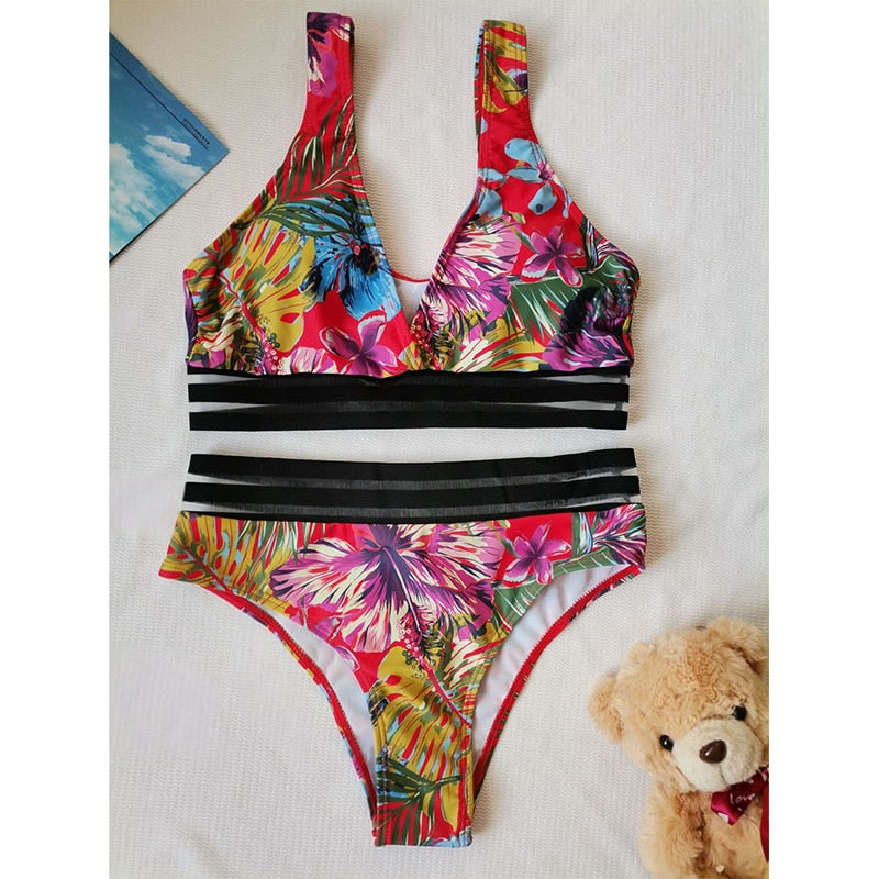 Sexy Leaves Printed Bikini 2022 Push Up Swimsuit Women Two Pieces Swimwear Brazilian Bikini Set Female Beachwear Bathing Suit