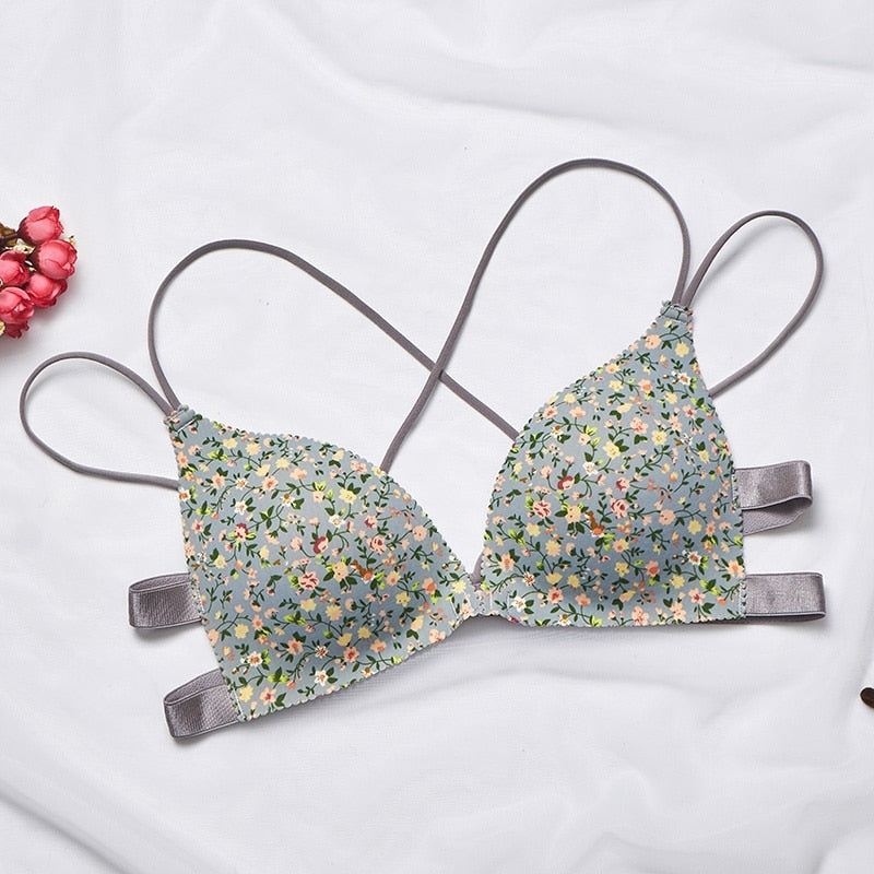 Floral Print Front Buckle Bra