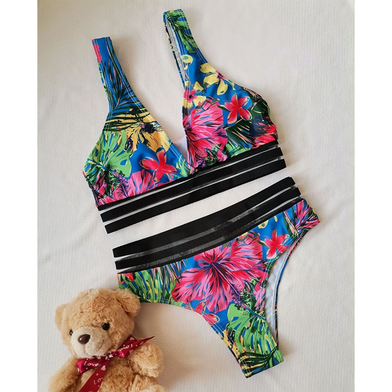 Sexy Leaves Printed Bikini 2022 Push Up Swimsuit Women Two Pieces Swimwear Brazilian Bikini Set Female Beachwear Bathing Suit