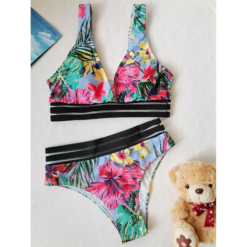 Sexy Leaves Printed Bikini 2022 Push Up Swimsuit Women Two Pieces Swimwear Brazilian Bikini Set Female Beachwear Bathing Suit