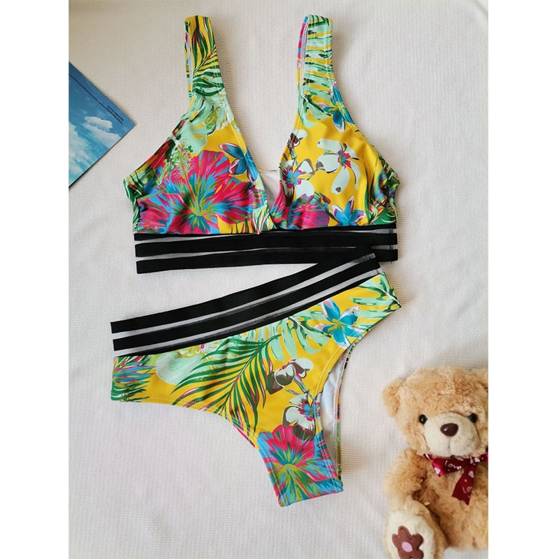 Sexy Leaves Printed Bikini 2022 Push Up Swimsuit Women Two Pieces Swimwear Brazilian Bikini Set Female Beachwear Bathing Suit