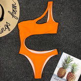 Sexy Cut Out One Piece Swimsuit 2022 One Shoulder Swimwear Women High Cut Swimsuit Female Solid Monokini Bathing Suit Beachwear