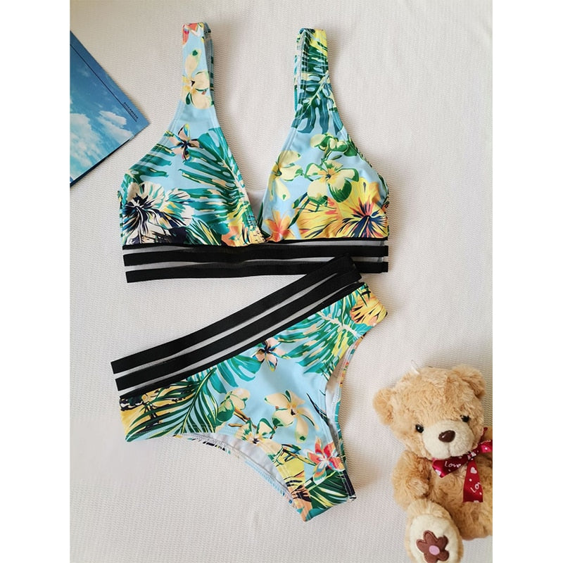 Sexy Leaves Printed Bikini 2022 Push Up Swimsuit Women Two Pieces Swimwear Brazilian Bikini Set Female Beachwear Bathing Suit