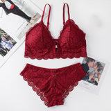 French Lace Feminine Front Buckle Wire Free Underwear Set